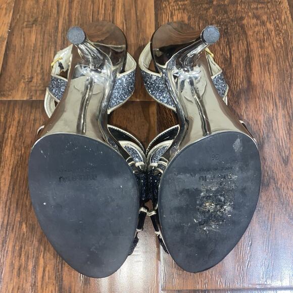MIU MIU Designer EU 36 US 6 Black Silver Sparkle Slingback Heels Holiday Festive - Picture 7 of 9
